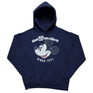 Vintage 90s Disney‎ Mickey Mouse Hooded Sweatshirt Mens Medium Navy Blue